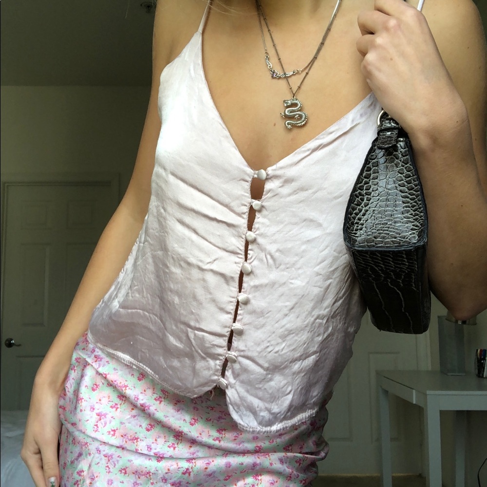 ❌SOLD❌Brandy Melville Silky Blush Pink Button-Up Tank